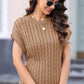 Cable-Knit Round Neck Cap Sleeve Sweater