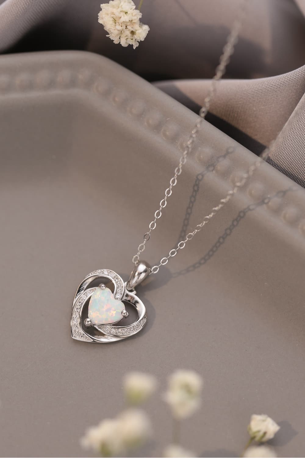 Women's Opal Heart Pendant Necklace