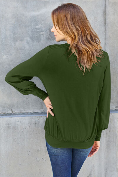 Basic Bae Full Size V-Neck Lantern Sleeve Blouse *