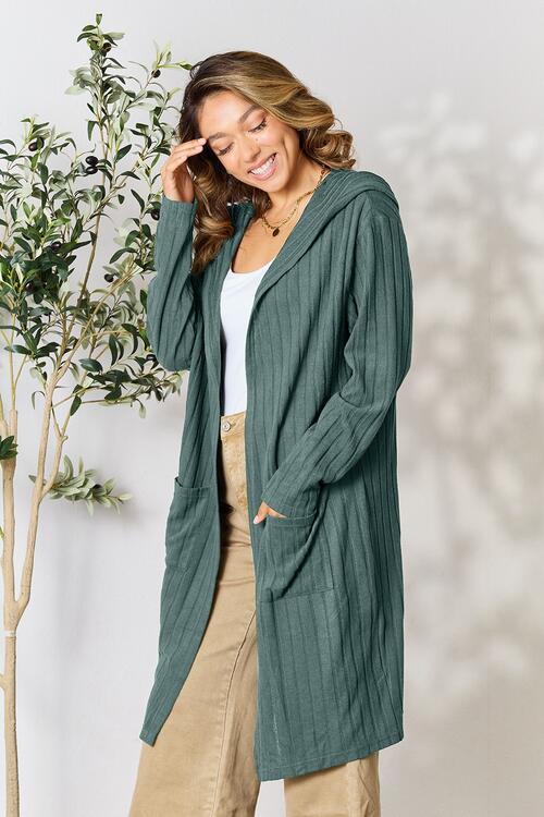 Basic Bae Full Size Ribbed Open Front Long Sleeve Cardigan *