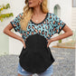 SOSPRING Leopard Waffle-Knit Short Sleeve Top