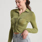 Ruched Button Up Long Sleeve T-Shirt