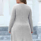 Plus Size Ribbed Buttoned V-Neck Long Sleeve Dress