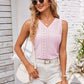 Eyelet Decorative Button V-Neck Tank