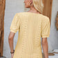 Eyelet Round Neck Short Sleeve Blouse