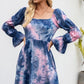 Tie-Dye Square Neck Flounce Sleeve Dress