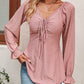 Malibu Dreams Beauteous Full Size Tie Front V-Neck Puff Sleeve Blouse