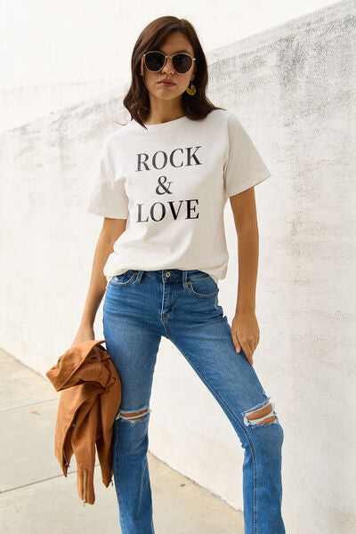 Simply Love Full Size ROCK ＆ LOVE Short Sleeve T-Shirt *