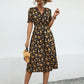 Slit Printed V-Neck Short Sleeve Dress