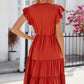 Ruched Notched Cap Sleeve Dress