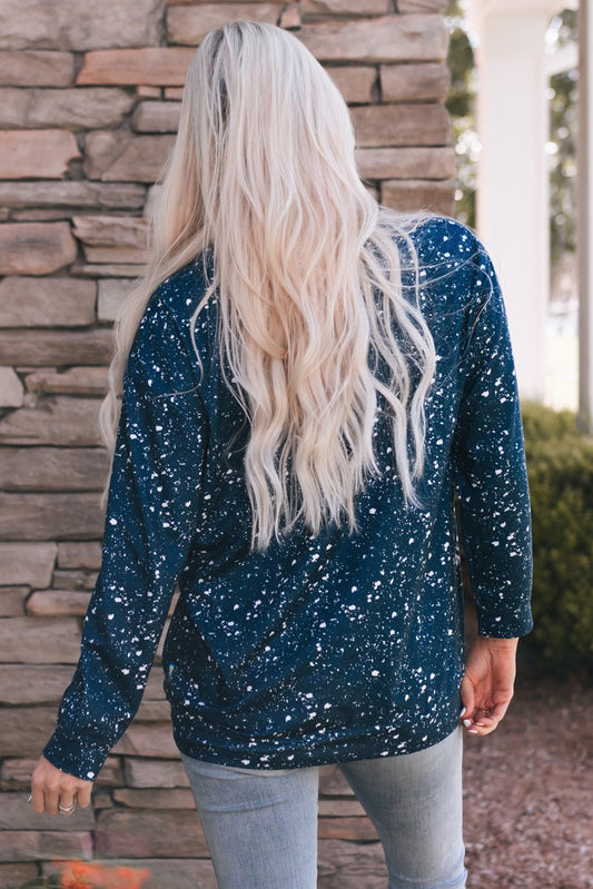Women's Full Size Contrast Splash Drop Shoulder Sweatshirt