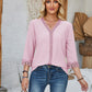 Lace Detail V-Neck Three-Quarter Sleeve Blouse