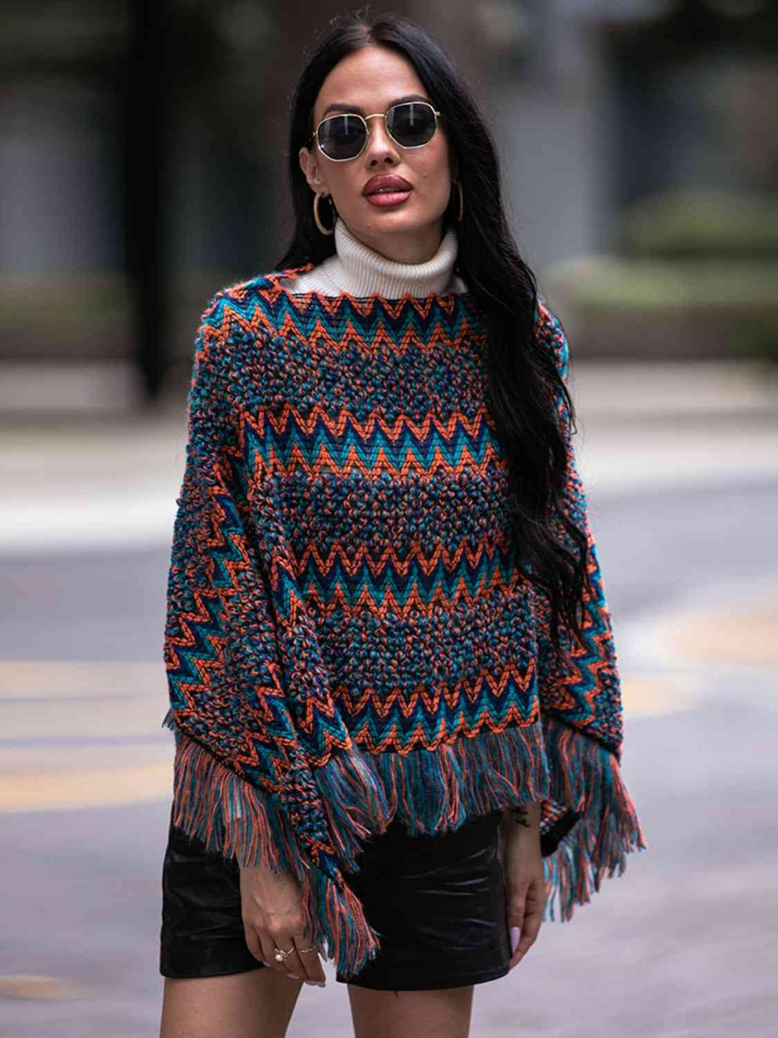 Boho Bea Fringe Hem Boatneck Poncho