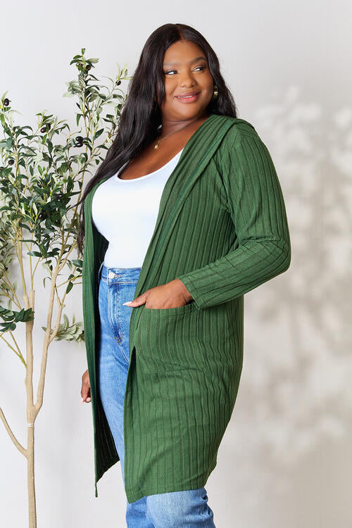 Basic Bae Full Size Ribbed Open Front Long Sleeve Cardigan *