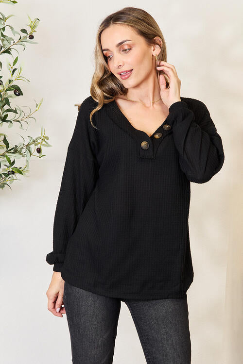 Zenana Buttoned Long Sleeve Blouse *