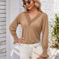 Smocked V-Neck Long Sleeve Blouse