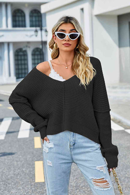 KnittedEmporium V-Neck Long Sleeve Sweater
