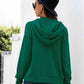 Full Size Half-Snap Green Drawstring Hoodie with Kangaroo Pocket