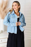 Double Take Dropped Shoulder Raw Hem Denim Jacket *