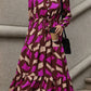Printed Tied Pocketed Lantern Sleeve Dress