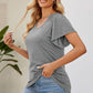 Smocked Round Neck Flutter Sleeve T-Shirt