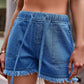 Full Size Drawstring Raw Hem Denim Shorts