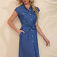 Royal Blue Button Down Belted Denim Dress