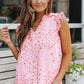 Malibu Dreams SEASIDE Full Size Floral Tie Neck Ruffled Sleeveless Top