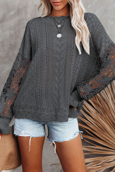 Isabella Openwork Lantern Sleeve Dropped Shoulder Sweater