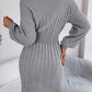 Cable-Knit Cutout Round Neck Slit Sweater
