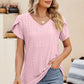 Eyelet V-Neck Petal Sleeve T-Shirt