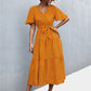 Women's Printed V-Neck Flutter Sleeve Belted Dress