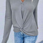 Twist Front Long Sleeve Waffle Knit Top