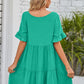 SO BOHO Full Size V-Neck Flounce Sleeve Tiered Dress