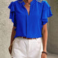 Ruffled Notched Short Sleeve Blouse