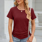 Eyelet Round Neck Short Sleeve T-Shirt