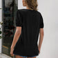 V-Neck Decorative Buttons Puff Sleeve Tee