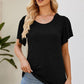 Smocked Round Neck Flutter Sleeve T-Shirt