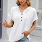 Half Button Drawstring Short Sleeve Hooded T-Shirt