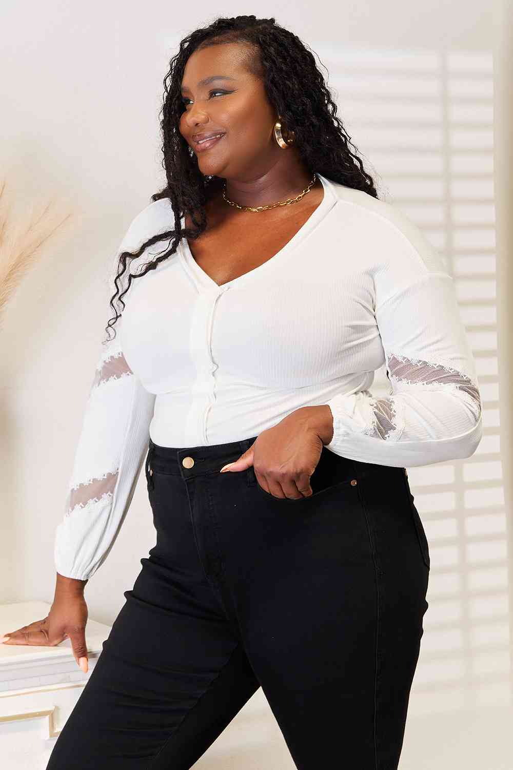 Double Take V-Neck Dropped Shoulder Blouse *