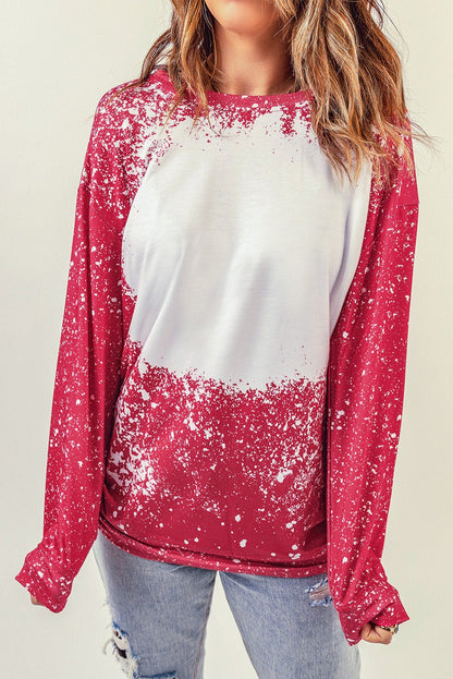 Women's Full Size Contrast Splash Drop Shoulder Sweatshirt