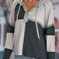Exposed Seam Color Block Hoodie with Drawstring