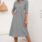 KeenLinear Plaid Collared Neck Midi Dress