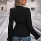 Round Neck Tie Waist Long Sleeve Blouse