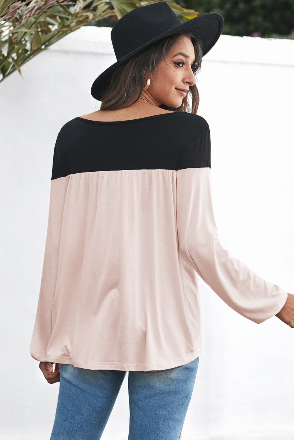 Women's Contrast Balloon Sleeve Blouse