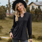 Full Size Notched Neck Flounce Sleeve Blouse