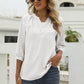 Full Size Swiss Dot Notched Neck Three-Quarter Sleeve Blouse