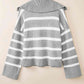 Full Size Striped Collared Neck Slit Sweater