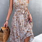 Women's Printed Spaghetti Strap Decorative Button Belted Dress