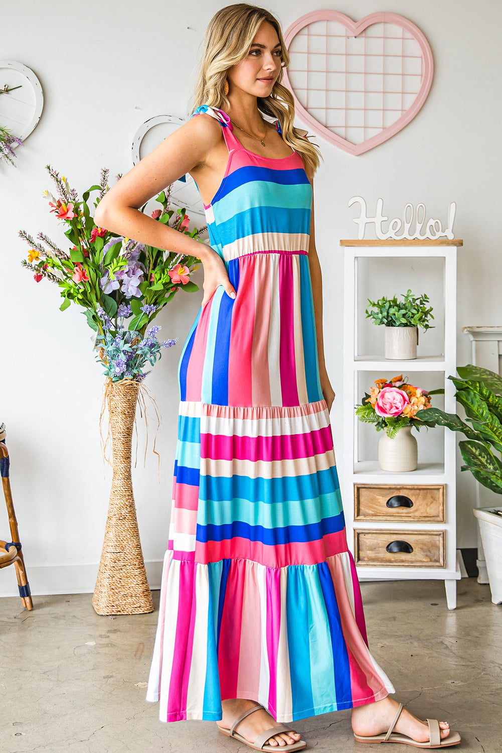 Women's Striped Sleeveless Maxi Dress